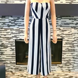 H&M Navy White Strapless Jumpsuit 8